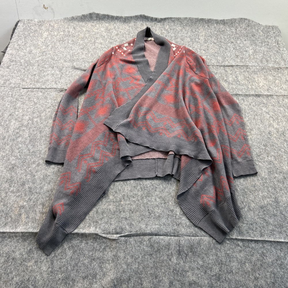 Pink Republic Open‎ Front Aztec Design Tunic Cardigan Women's Size L Pink Gray